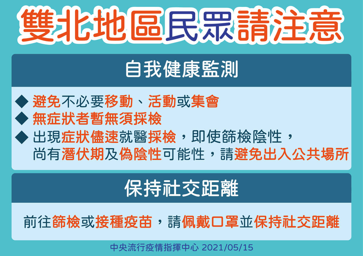 雙北地區民眾注意事項