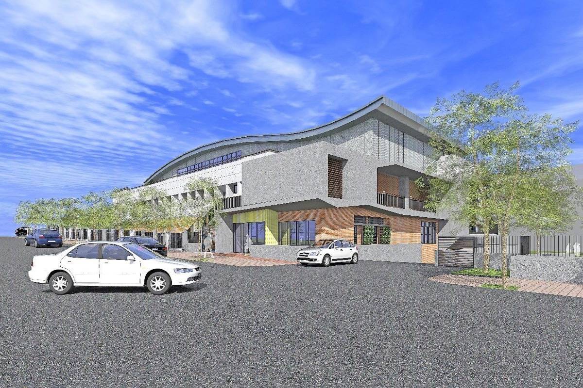 內湖國中新建綜合大樓波浪型的屋頂呼應內湖山水意象