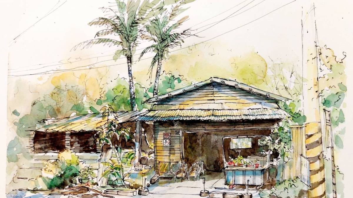 梅子鋼筆水彩作品.漁光島