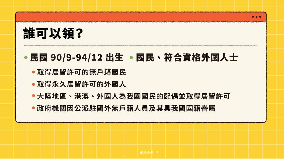 18-21歲青年可以領取文化成年禮金