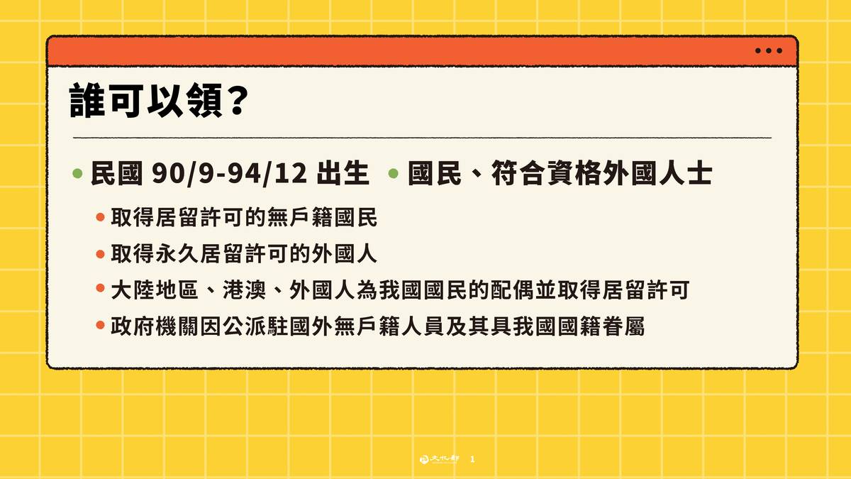 18-21歲青年可以領取文化成年禮金