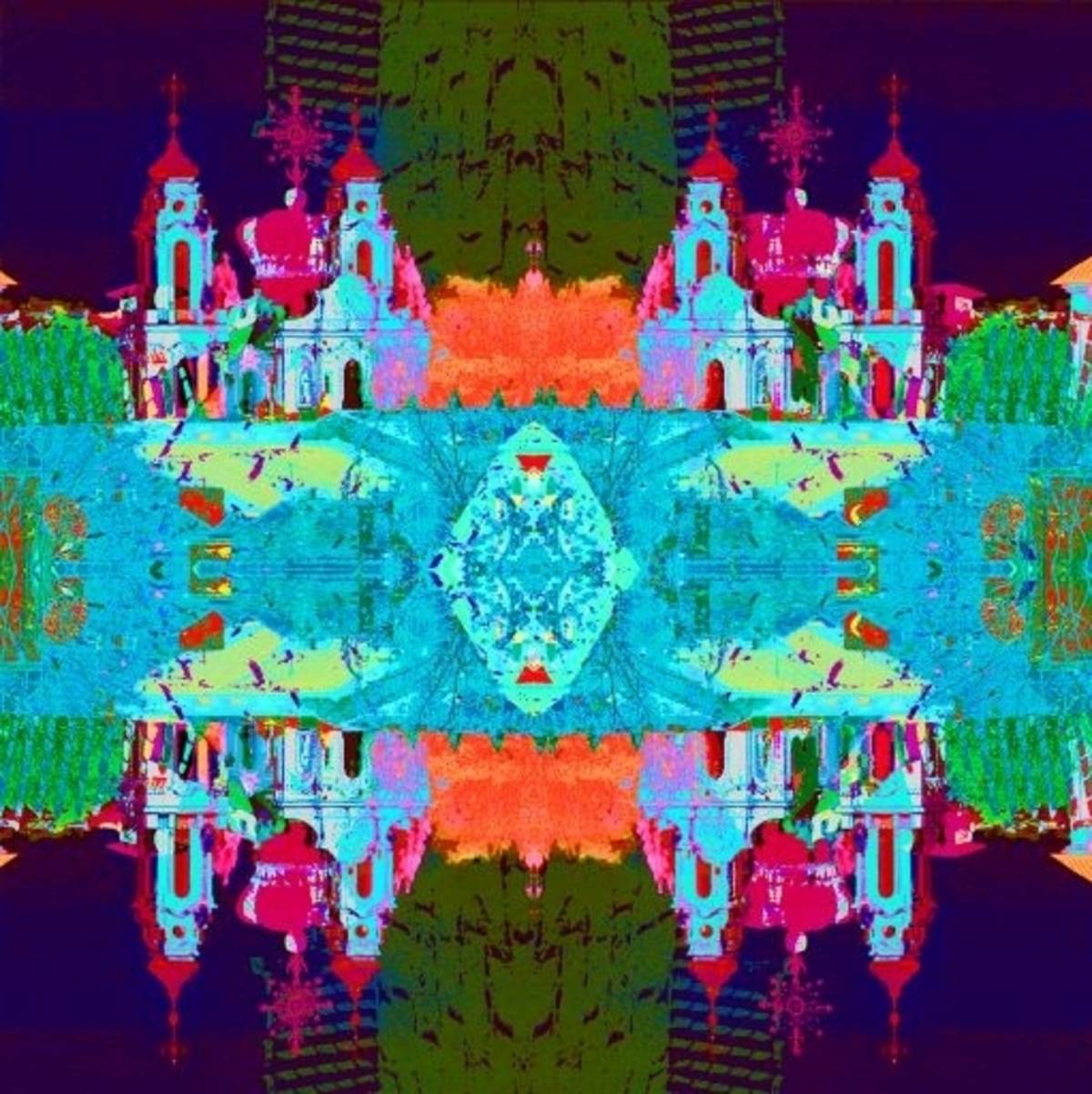 攝影師波克斯提斯（Saulius_Paukštys）「維爾紐斯萬花筒」系列作品，透過反轉、排列、重新填色等特殊技法，將日常街景轉化成另類的藝術呈現。（波克斯提斯提供）