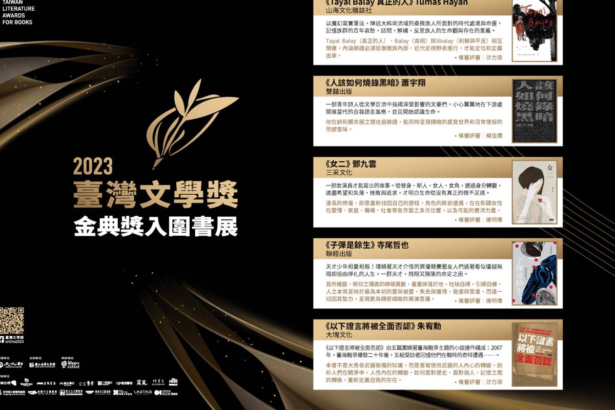 臺灣文學金典獎入圍名單揭曉 得獎名單十月底公布