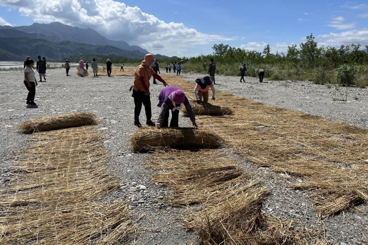 臺東縣環保局今(13)日結合相關單位及在地農民，辦理稻草蓆覆蓋活動，跨域協力覆蓋河床裸露地，防制揚塵發生。