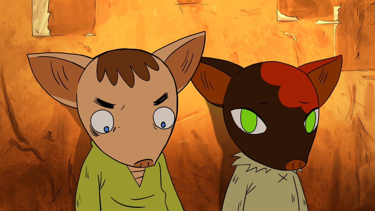 《一分為二的世界PIGGY 12》動畫劇照，圖為在貧瘠中苦於求生的主角斑柏（左）與墨梅（右） (人權館提供)