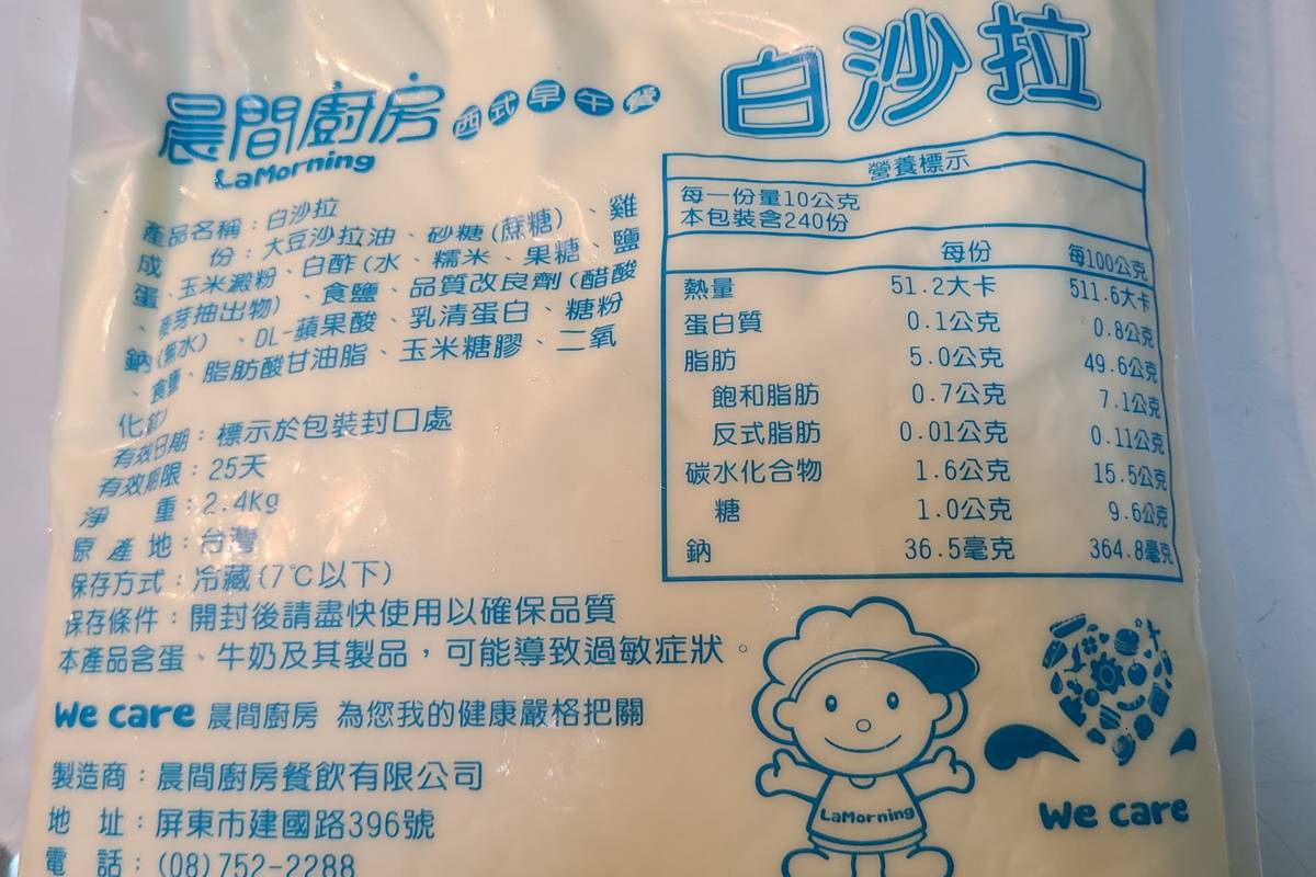 1件白沙拉檢出反式脂肪酸含量超過標示的允許誤差範圍，未依實際數值標示