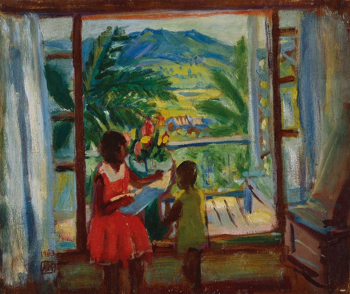洪瑞麟，《礦工宅內》，1963年油彩作品(圖片提供:北美館)
