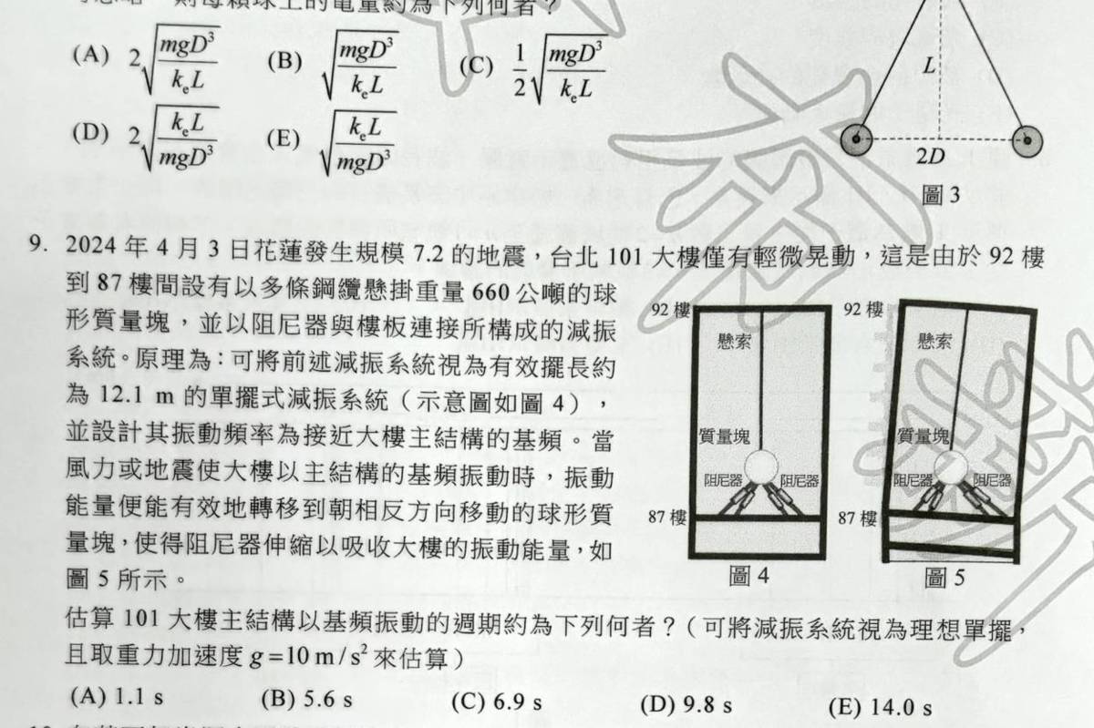 花蓮地震也入今年物理試題