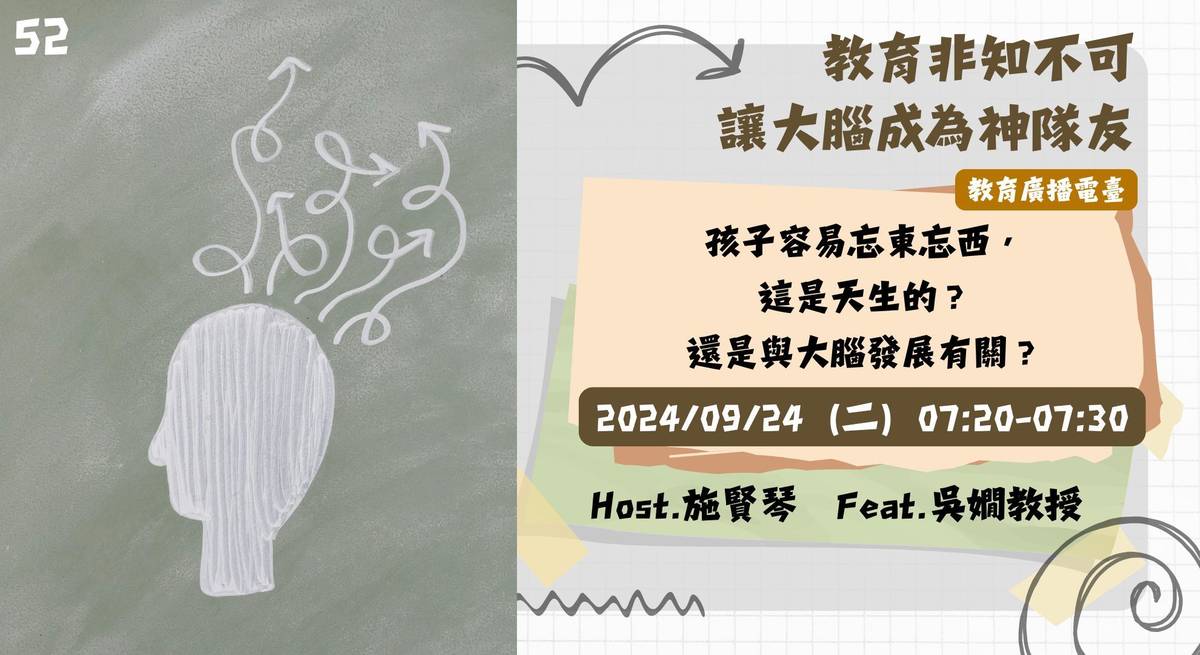 EP52-孩子容易忘東忘西，這是天生的？還是與大腦發展有關？｜讓大腦成為神隊友