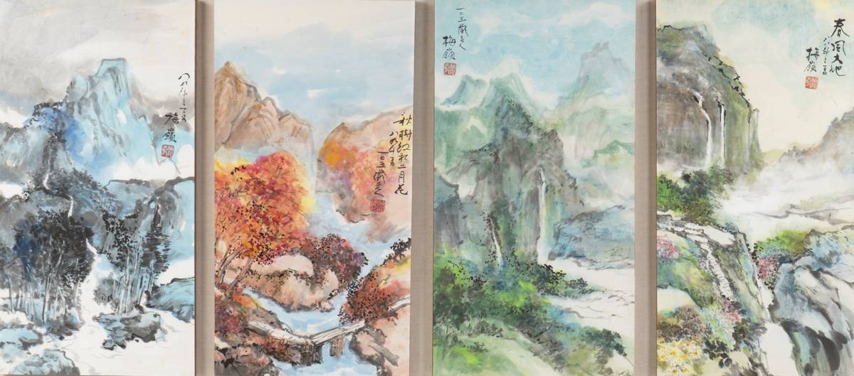 已故藝術家吳梅嶺描繪春夏秋冬四季的作品《山水四品》