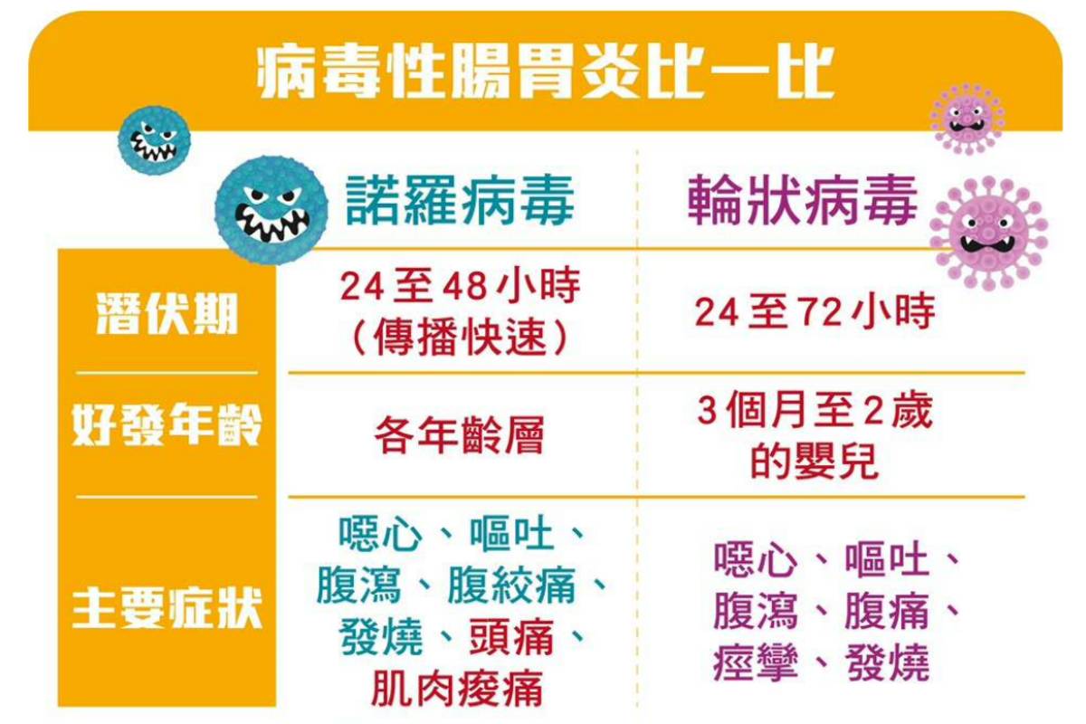 急性腸胃炎的病因多半是由細菌或病毒引起，其中又以諾羅病毒及輪狀病毒最為常見