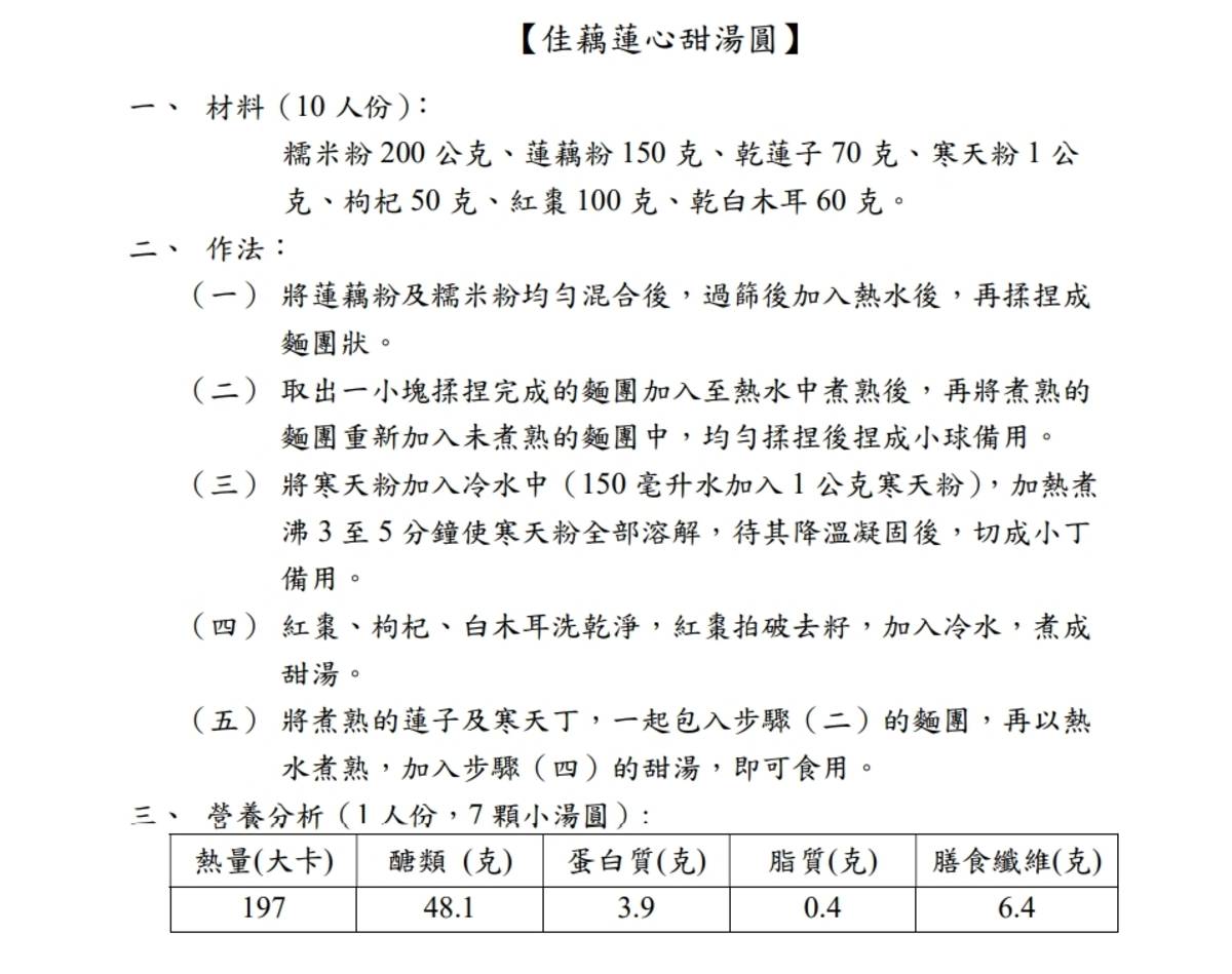 民眾在家也可自製「佳藕蓮心甜湯圓」