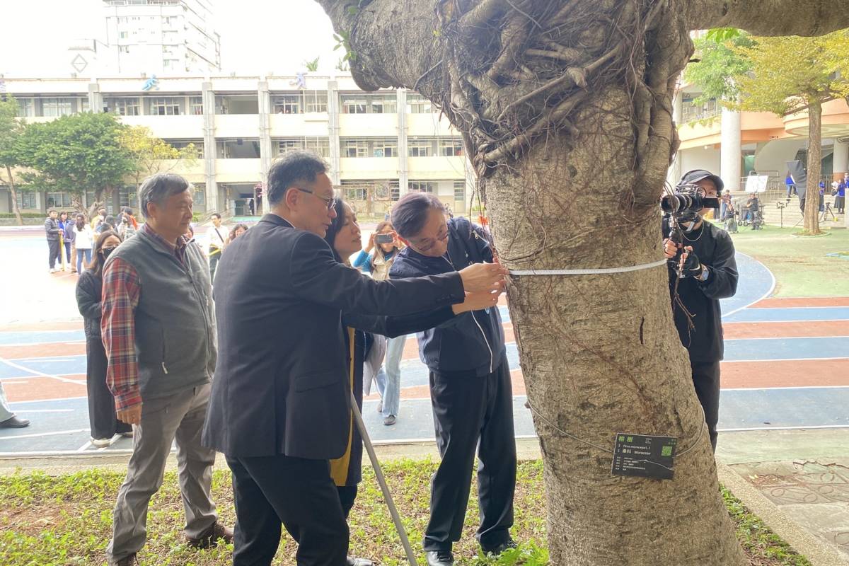 使用胸徑尺測量校園樹木的胸高直徑，可計算出樹體所儲存的二氧化碳量