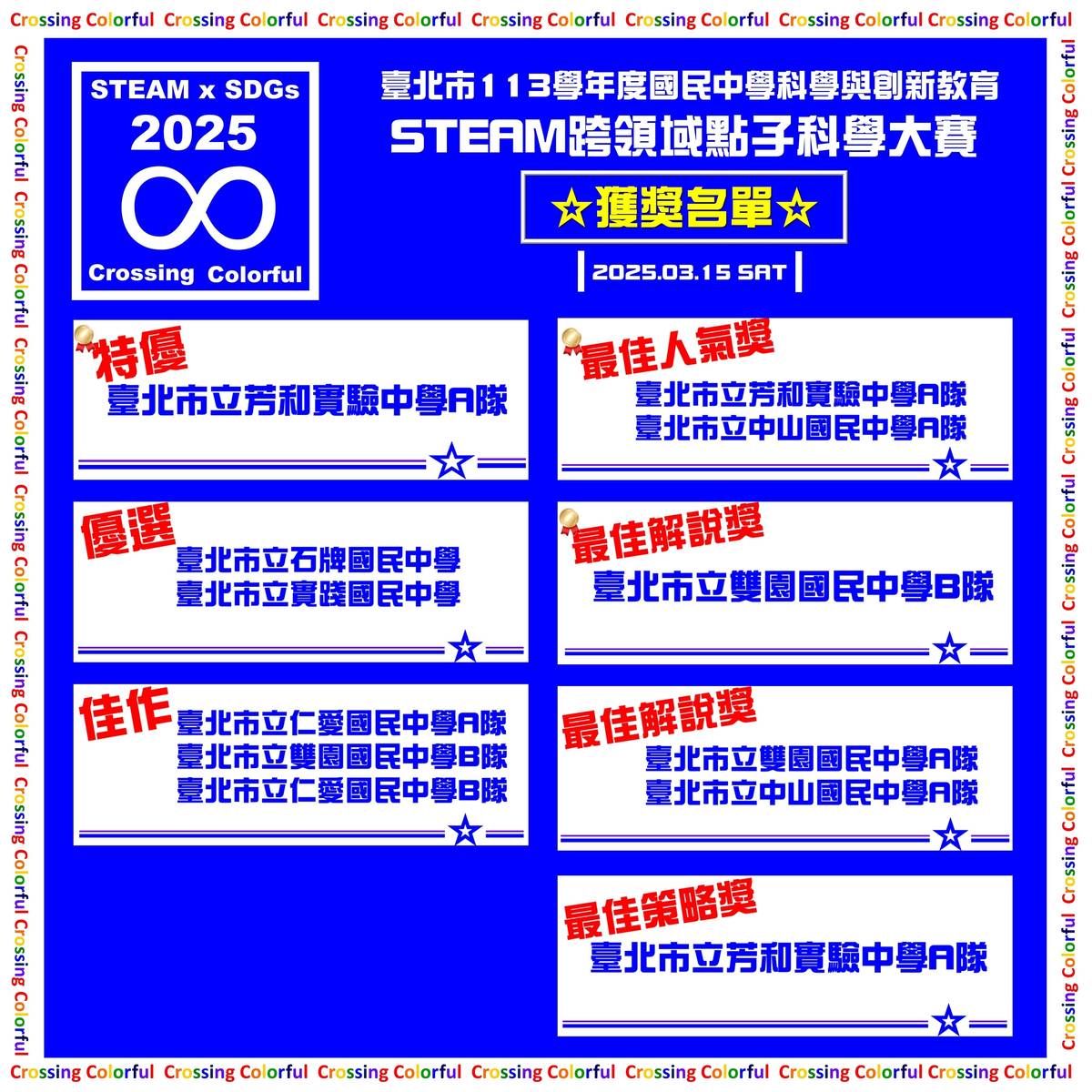 芳和實中團隊囊括臺北市STEAM跨領域點子科學大賽3項大獎