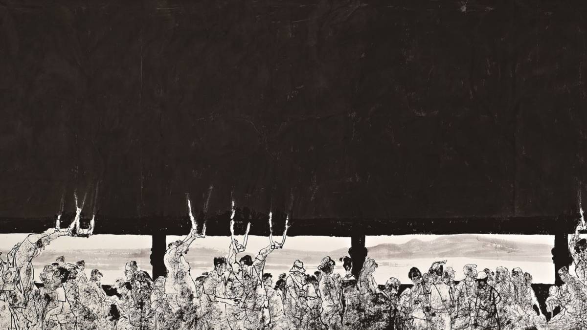 史博館展出臺灣水墨藝術大師李奇茂2012年作品〈北淡捷運〉，136x450公分