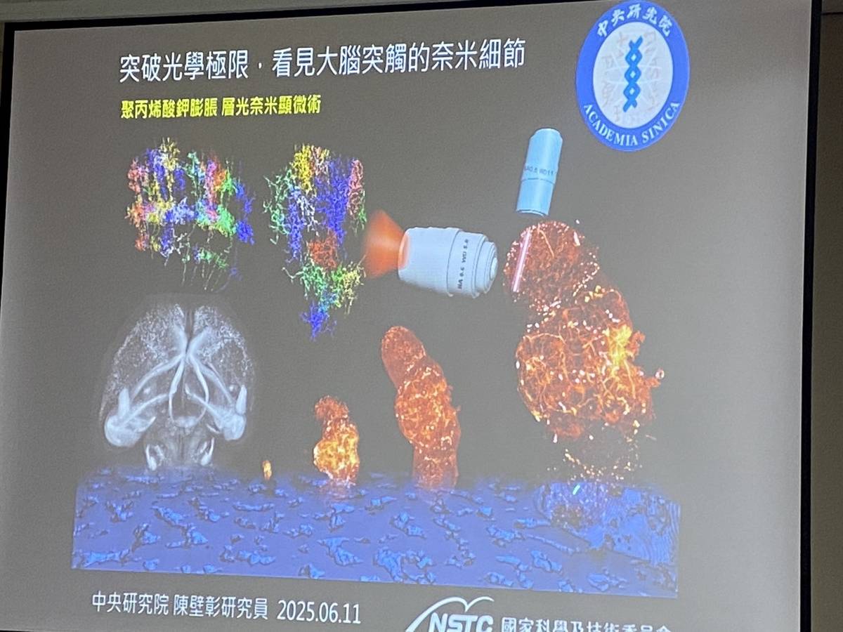 為解決這項技術瓶頸，研究團隊發想出一項巧妙的化學策略，透過材料膨脹技術，先將樣品放大後，再進行觀察。(記者蘇瑞雯拍攝)