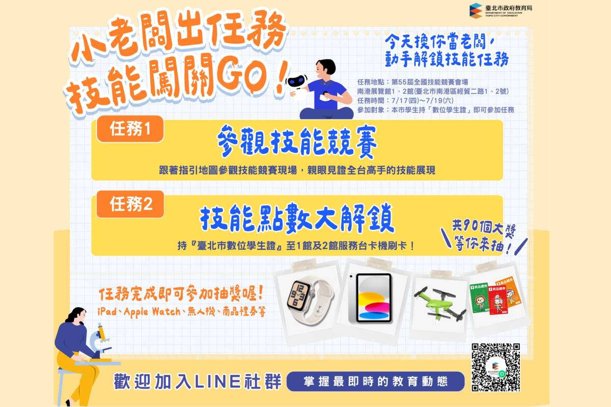 「第55屆全國技能競賽」7/17-7/19登場，北市推出「小老闆出任務：技能闖關GO！」活動


