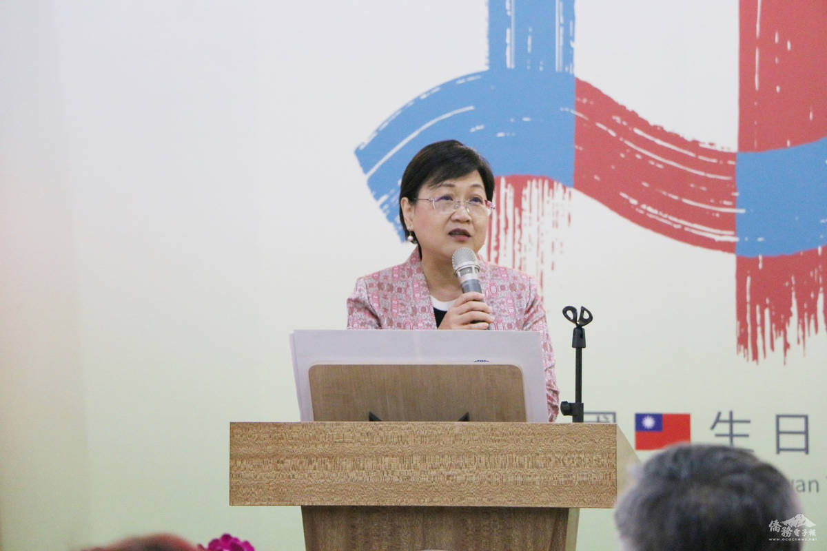 僑委會委員長徐佳青致詞歡迎僑胞返臺，參與114年國慶活動(僑委會提供)