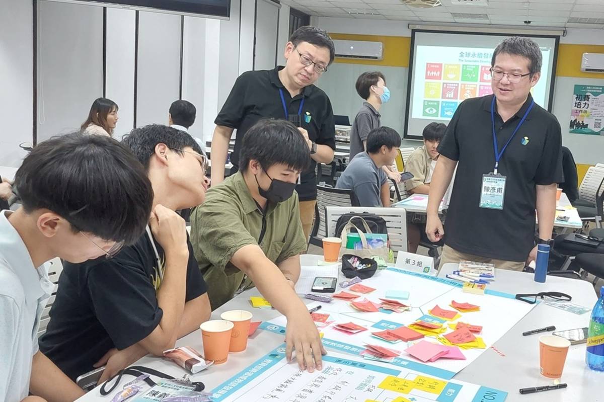 教授協助學生於培力工作坊中進行提案發想
