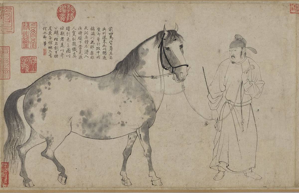 東京國立博物館借展的李公麟〈五馬圖〉局部。（故宮提供）