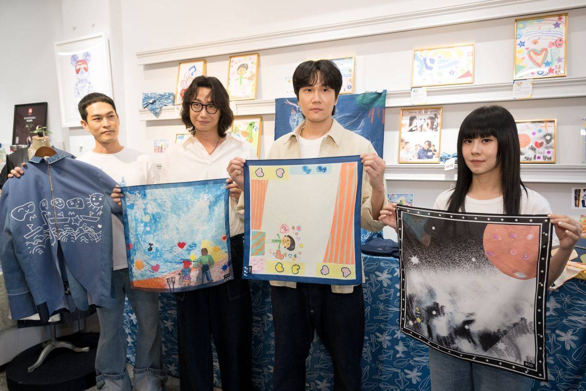 共創作品透過設計團隊轉化為再生布料花紋，製作成限量服飾與飾品