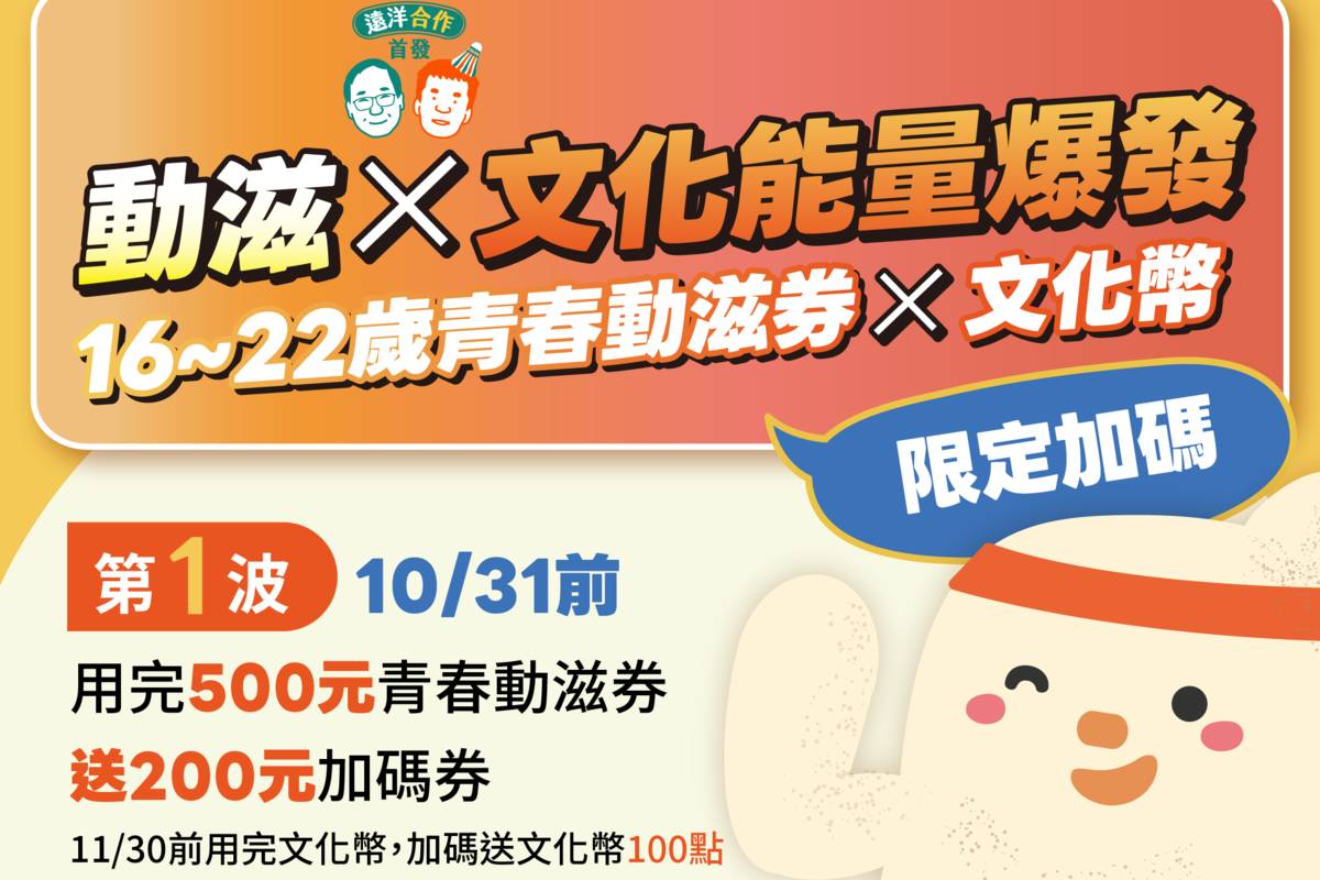 「動滋X文化能量爆發」青春動滋券、文化幣雙重加碼送。(運動部提供)