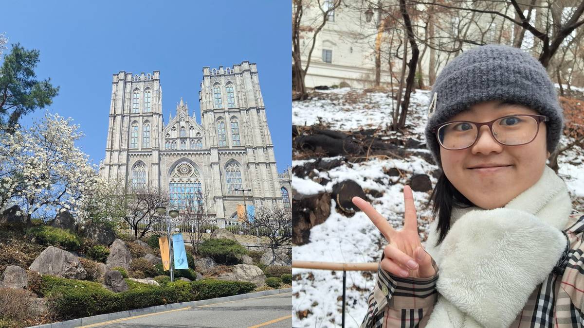 旻恩在韓國慶熙大學交換期間，看到人生第一場雪。