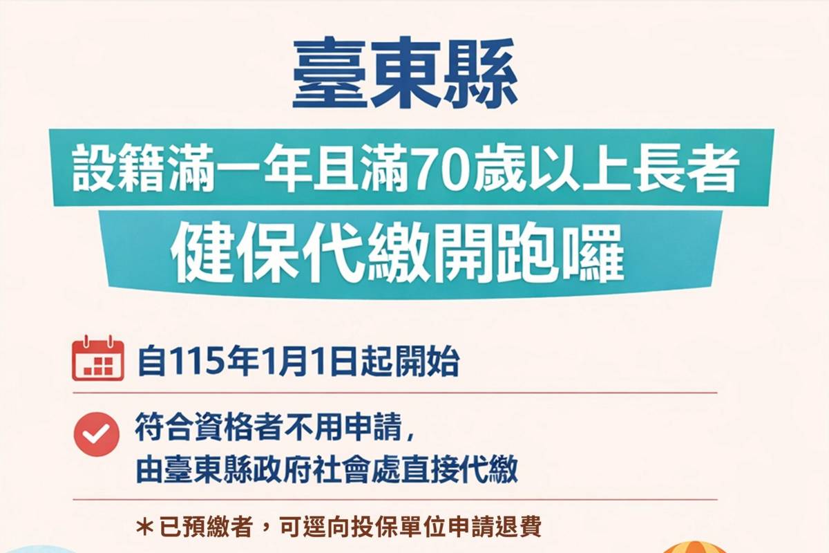 長者健保費縣府代繳，全縣約近3萬名長者受惠。