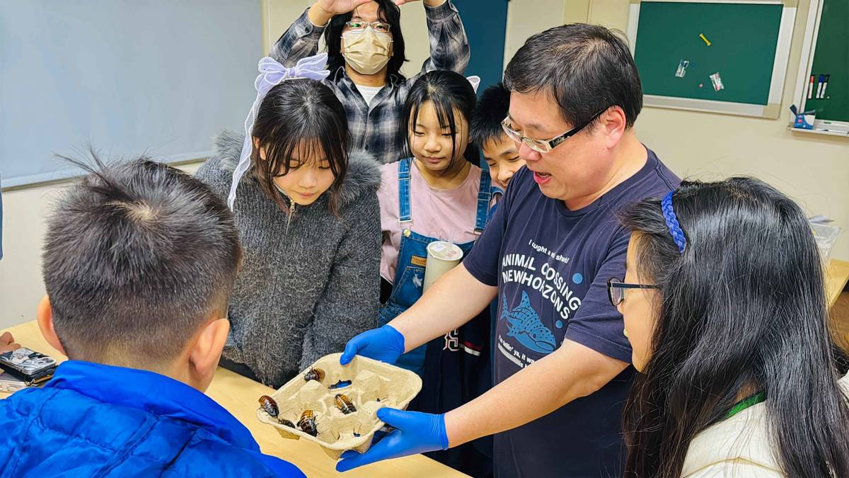 國立嘉義大學植物醫學系林彥伯教授，引導學生進行昆蟲觀察