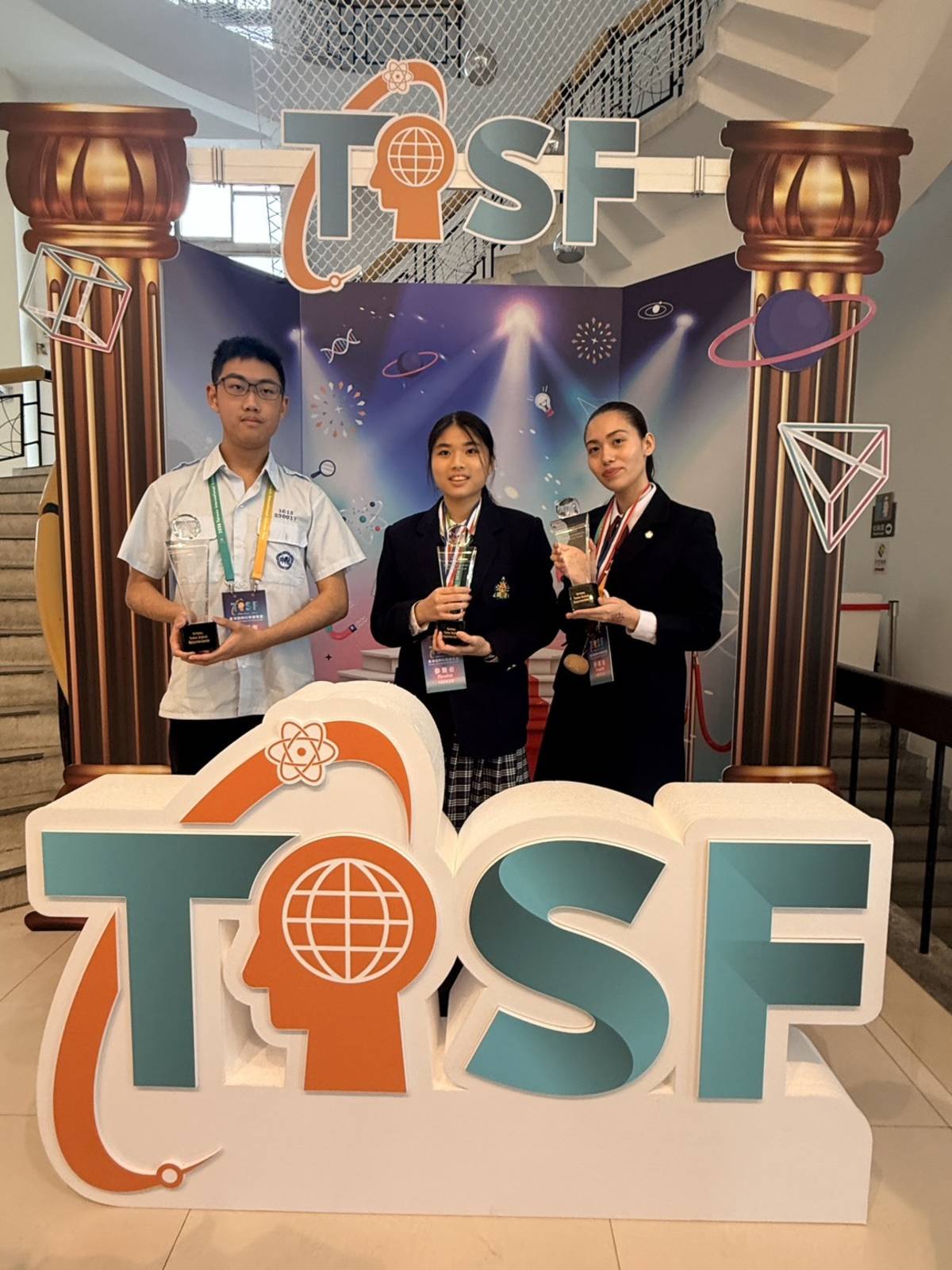 2026年度新出爐三位青少年科學獎得主(左起施冠宇、黃楚涵、長坂怜) (科教館提供)